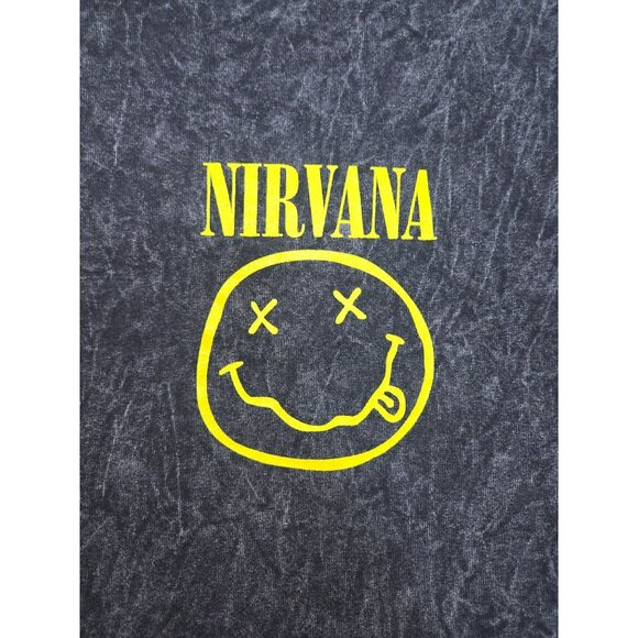 Nirvana Washed Black T-Shirt Large Yellow Smiley Logo - Picture 6 of 7